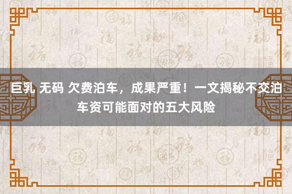 巨乳 无码 欠费泊车，成果严重！一文揭秘不交泊车资可能面对的五大风险