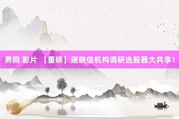 男同 影片 【重磅】邃晓信机构调研选股器大共享！